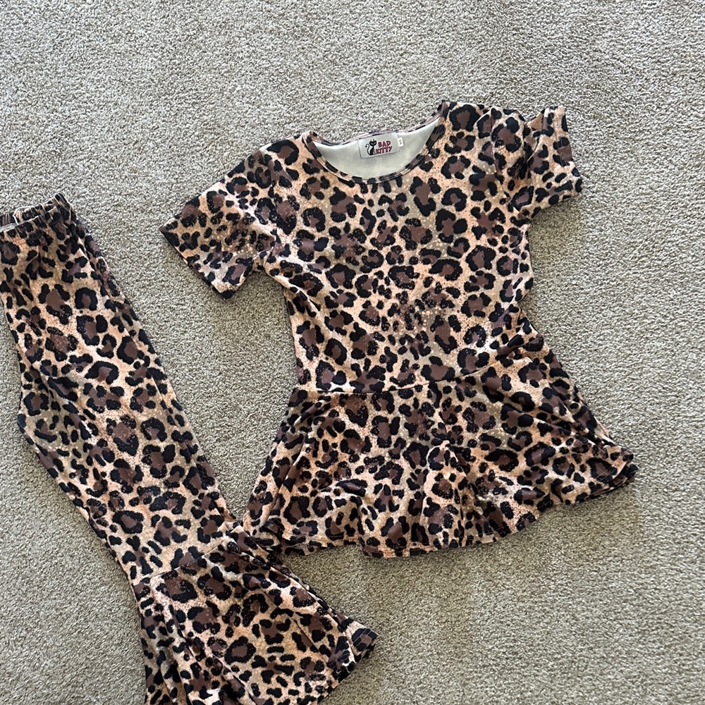 Leopard Print girls flare pants Set